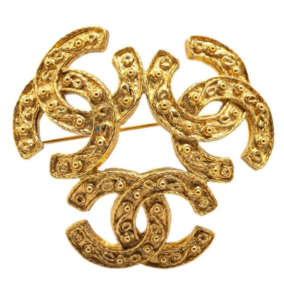 CHANEL Triple CC Logos Brooch Gold Tone Pin 94A Auth - Picture 1 of 4